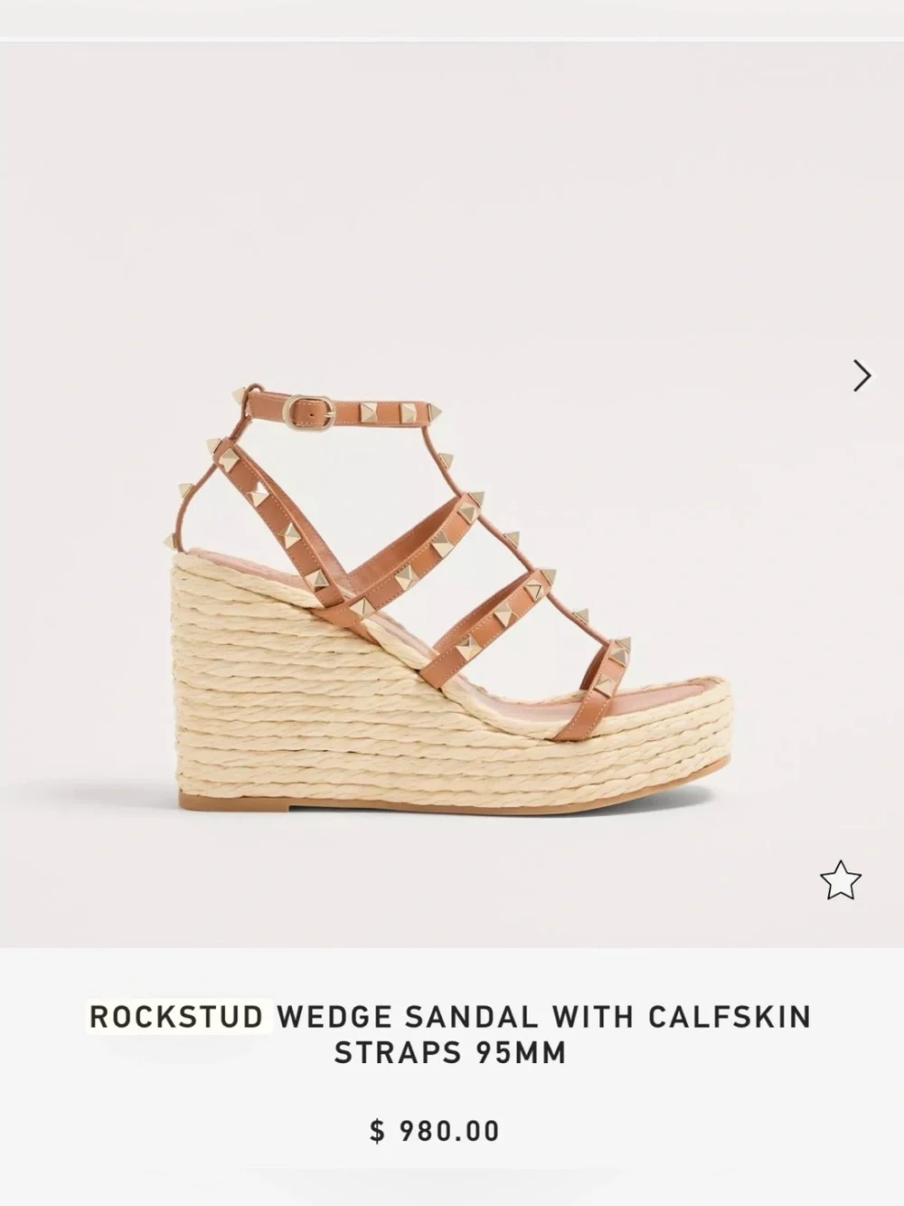 Valentino Tan Rockstud Espadrille Wedge Sandals